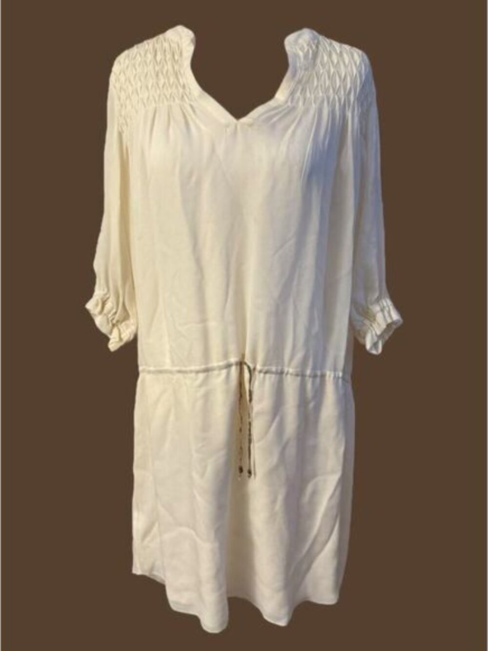 Ulla Johnson Sheer Dress Size 6 Pure Silk Cinched Waist Ivory Off White